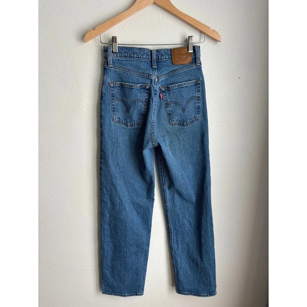 Levis Ribcage Straight Ankle Jean Women Medium Wash Blue High Rise (fits 25x27) - Picture 3 of 12